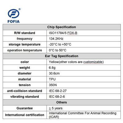 برچسب گوش RFID بادوام 134.2 کیلوهرتز برای دام با استاندارد ISO11784/5 FDX-B و طراحی ضد آب