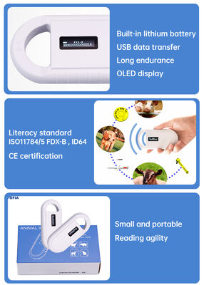 کارت خوان کارت RFID مایکروچیپ پلاستیکی حیوانات PT160 134.2kHz صفحه نمایش OLED USB باتری لیتیوم CE گواهینامه ایزو 11784/11785