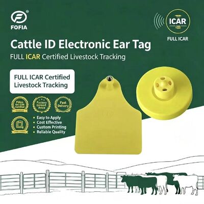 FOFIA Full ICAR LF دوامدار ضد آب RFID TPU برچسب های گوش زرد حیوانات ET908+T905 EM4305 تراشه 5 سال گارانتی گاو 14.5mm
