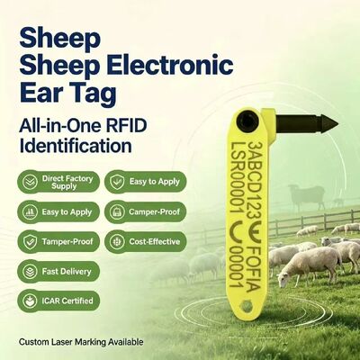 FOFIA Durable Resistant Integrated Anti-Sedding Electronic T969 Yellow Sheep RFID Ear Tag TPU Material Animal