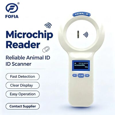 دستگاه ریدر دستی RFID ضد آب سفید FOFIA PT200 با صفحه نمایش OLED 128x64 و فرکانس 134.2 کیلوهرتز با قابلیت خواندن از راه دور