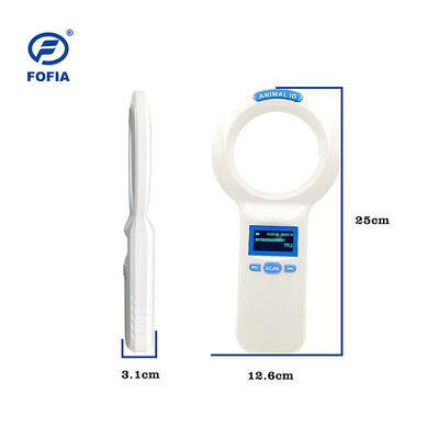 Fofia PT160 خواننده کارت میکروچیپ RFID حیوانات دستی پلاستیکی 134.2 کیلوهرتز صفحه نمایش OLED باتری لیتیومی USB گواهی CE ISO 5-10 سانتی متر