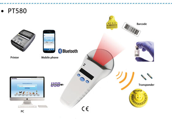 FOFIA خواننده دستی RFID سفید ماندگار 128x32 صفحه نمایش OLED USB پروتکل ISO11784/5 برای استفاده از پلاستیک در مزرعه حیوانات خانگی / مزرعه