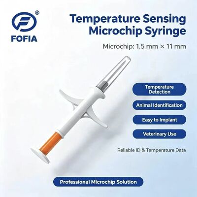 میکروچیپ RFID جدید Fofia دارای گواهی ICAR با سنسور دما، شناسه حیوان خانگی PP ضد آب برای سگ و گربه، گارانتی 1.5 ساله