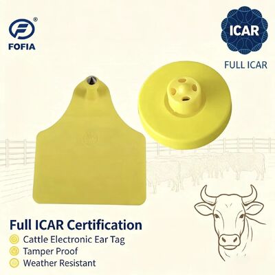 FOFIA جدید کامل ICAR دوامدار ضد آب RFID TPU برچسب های گوش زرد LF ET908+T905 تراشه های مزرعه ای 5 سال گارانتی گاو 14.5mm