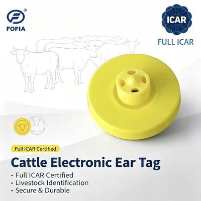 برچسب گوش حیوانات ضد آب RFID TPU زرد جدید کامل ICAR LF 14.5 میلی‌متری تراشه‌های ET908+T901 گارانتی 5 ساله برای استفاده گاو Fofia