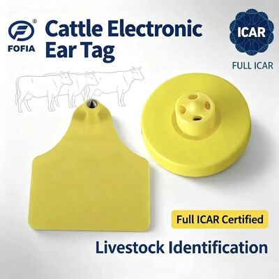 برچسب گوش گاو، خوک و گوسفند RFID TPU زرد FOFIA با دوام و ضد آب با تراشه EM4305، گارانتی 5 ساله، 14.5 میلی متر
