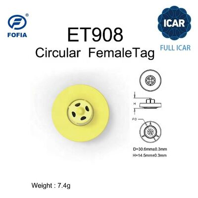 برچسب گوش گاو، خوک و گوسفند RFID TPU زرد FOFIA با دوام و ضد آب با تراشه EM4305، گارانتی 5 ساله، 14.5 میلی متر
