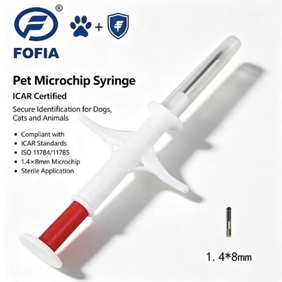 FOFIA ZS007 ICAR گواهینامه 134.2kHz RFID برچسب گوش حیوانات مایکروچیپ FDX / EM4305 IP67 ضد آب سفید PP 1.4x8mm سگ گربه حیوانات خانگی