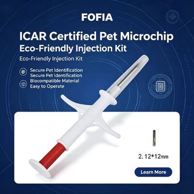 Waterproof Fofia New Hot Selling RFID 134.2kHz PP Material Dog ID Microchip Farm Use Pet Injection 1.5 Year Ear Tag Blue Model