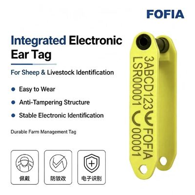 برچسب گوش گوسفند Fofia HDX ET969 مقاوم در برابر دمای بالا ضد ریزش زرد TPU کد لیزری تراشه RFID ردیابی حیوانات