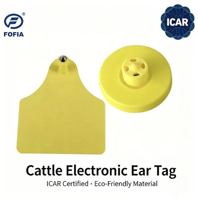 FOFIA جدید ICAR کامل LF دوامدار ضد آب RFID TPU برچسب های زرد گوش گاو ET908 + T905 EM4305 تراشه 5 سال گارانتی 14.5mm