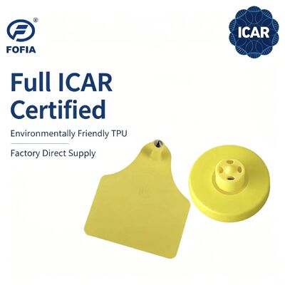FOFIA جدید کامل ICAR دوامدار ضد آب RFID LF TPU برچسب های گوش زرد ET908+T905 EM4305 تراشه های 5 ساله تضمین گاو 14.5mm