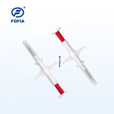تراشه میکروچیپ تزریقی حیوانات RFID با فرکانس 134.2 کیلوهرتز FDX EM4305 با ابعاد 1.4 در 8 میلی‌متر، دارای گواهینامه ICAR ضد آب IP67 برای شناسایی حیوانات خانگی