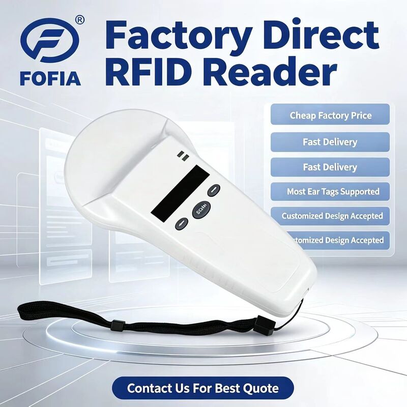 خواننده دستی ضد آب RFID با صفحه نمایش OLED 128x32 USB برای پلاستیک راه حل دوربردی برای حیوانات خانگی و کشاورزی و مزرعه استفاده 125khz