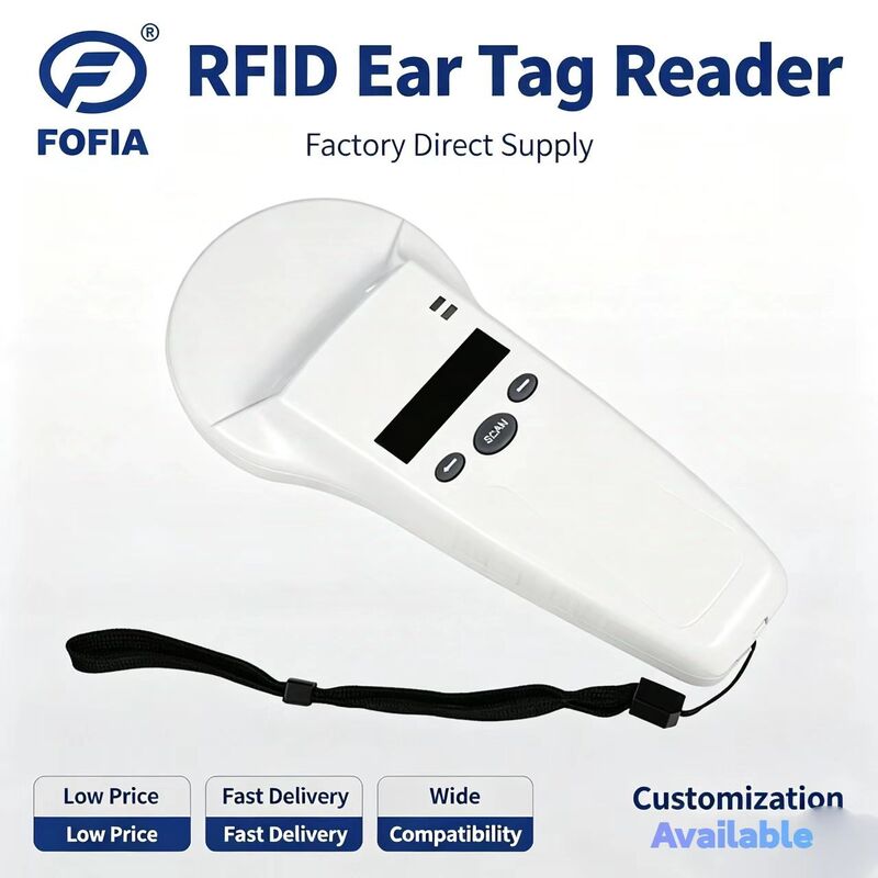 خواننده دستی RFID پلاستیکی با قابلیت دوام FOFIA با صفحه نمایش OLED 128x32 /USB برای استفاده طولانی مدت از حیوانات خانگی و مزرعه / مزرعه