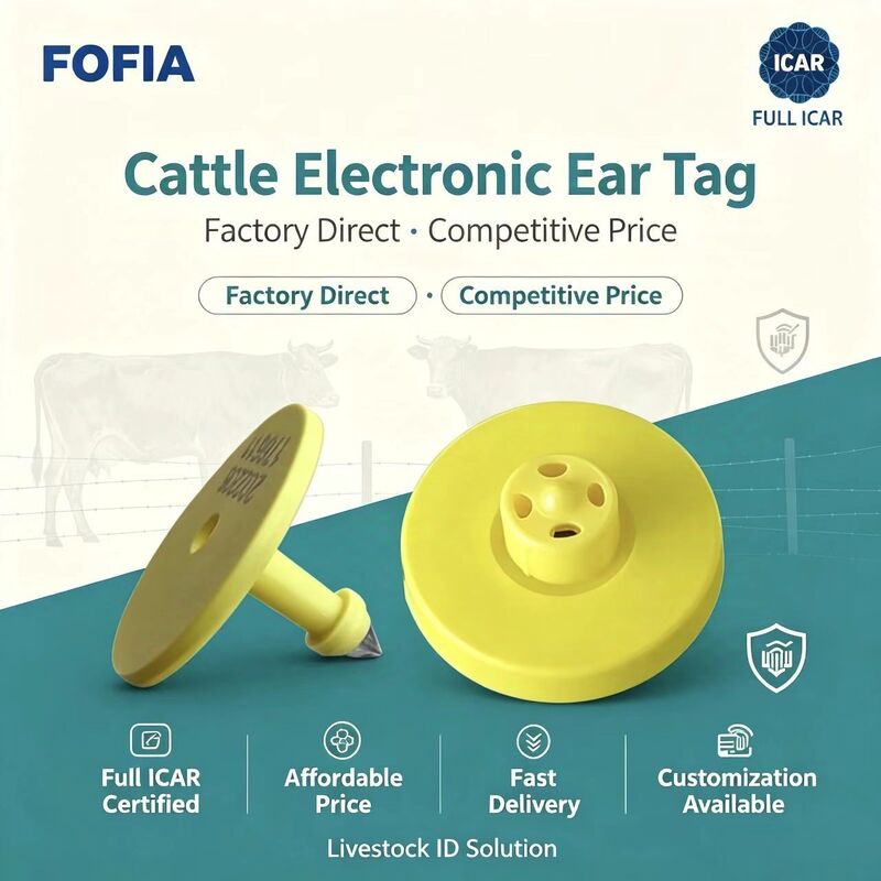 جدید ICAR Full ضد آب RFID TPU برچسب های گوش زرد حیوانات 14.5mm EM4305 تراشه 5 سال گارانتی استفاده از مزرعه فوفیا