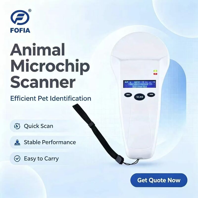 FOFIA خواننده دستی RFID سفید ماندگار 128x32 صفحه نمایش OLED USB پروتکل ISO11784/5 برای استفاده از پلاستیک در مزرعه حیوانات خانگی / مزرعه
