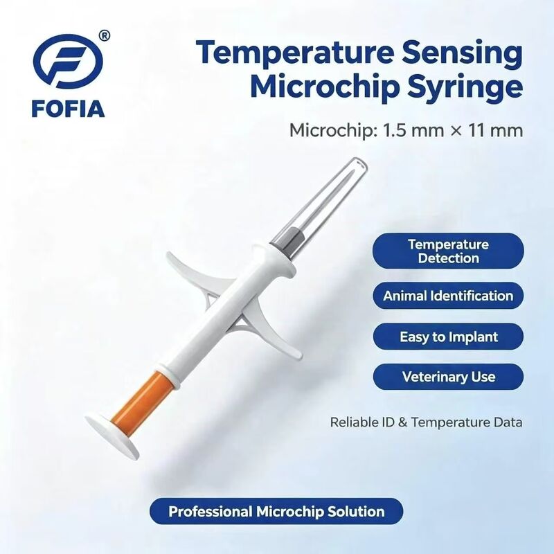 میکروچیپ RFID جدید Fofia دارای گواهی ICAR با سنسور دما، شناسه حیوان خانگی PP ضد آب برای سگ و گربه، گارانتی 1.5 ساله