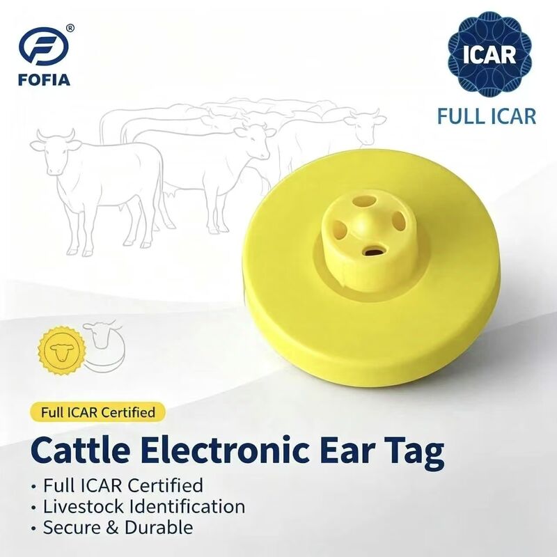 برچسب گوش حیوانات ضد آب RFID TPU زرد جدید کامل ICAR LF 14.5 میلی‌متری تراشه‌های ET908+T901 گارانتی 5 ساله برای استفاده گاو Fofia