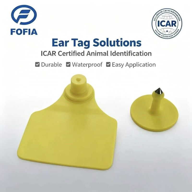 ضد آب دوامدار ICAR Fofia T904 + T901 تیک گوش حیوانات تراشه RFID TPU لیزر کدگذاری 3 سال گارانتی ردیابی گاو