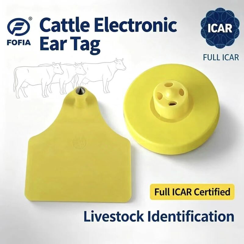 برچسب گوش گاو، خوک و گوسفند RFID TPU زرد FOFIA با دوام و ضد آب با تراشه EM4305، گارانتی 5 ساله، 14.5 میلی متر