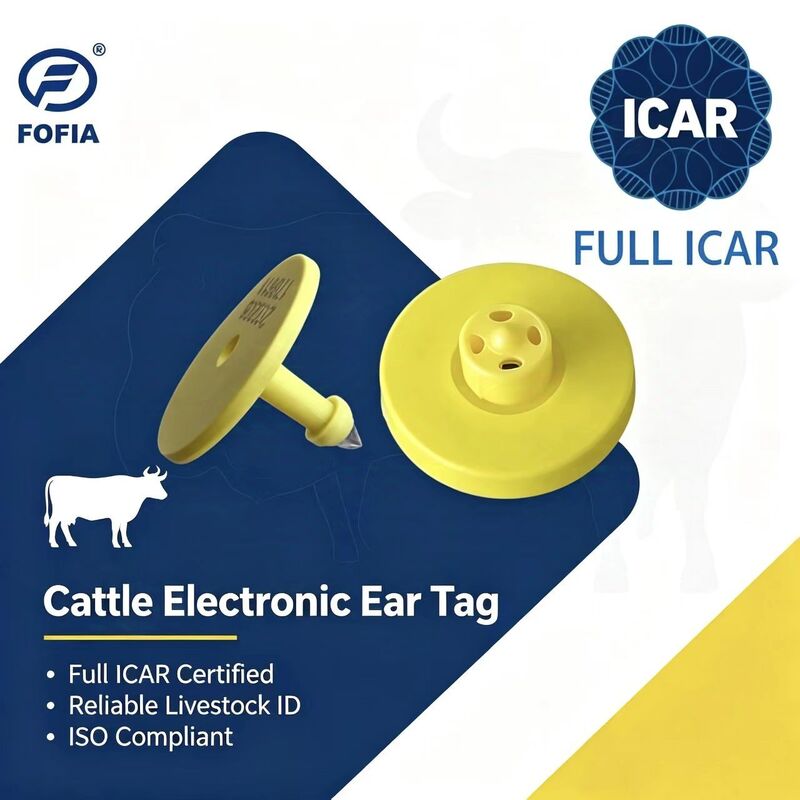 برچسب گوش حیوانات ضد آب ICAR ET908+T901 RFID LF TPU زرد رنگ 14.5 میلی‌متری گاو با گارانتی 5 ساله