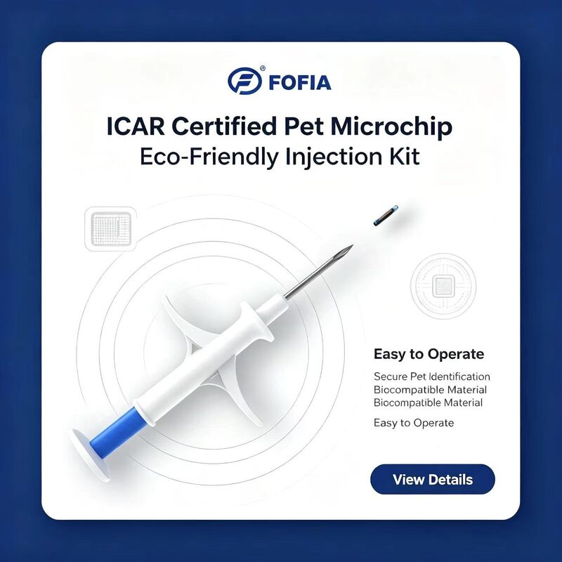 FOFIA ZS007 ICAR گواهینامه 134.2kHz RFID حیوانات مایکروچیپ FDX/EM4305 IP67 ضد آب سفید PP 1.4x8mm سگ گربه حیوانات خانگی