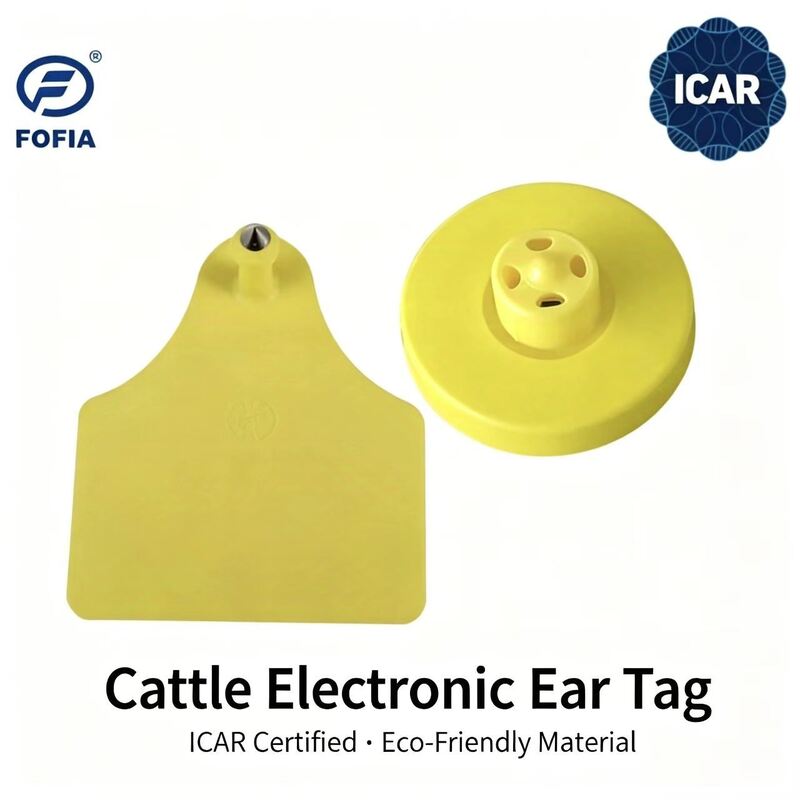 FOFIA جدید ICAR کامل LF دوامدار ضد آب RFID TPU برچسب های زرد گوش گاو ET908 + T905 EM4305 تراشه 5 سال گارانتی 14.5mm