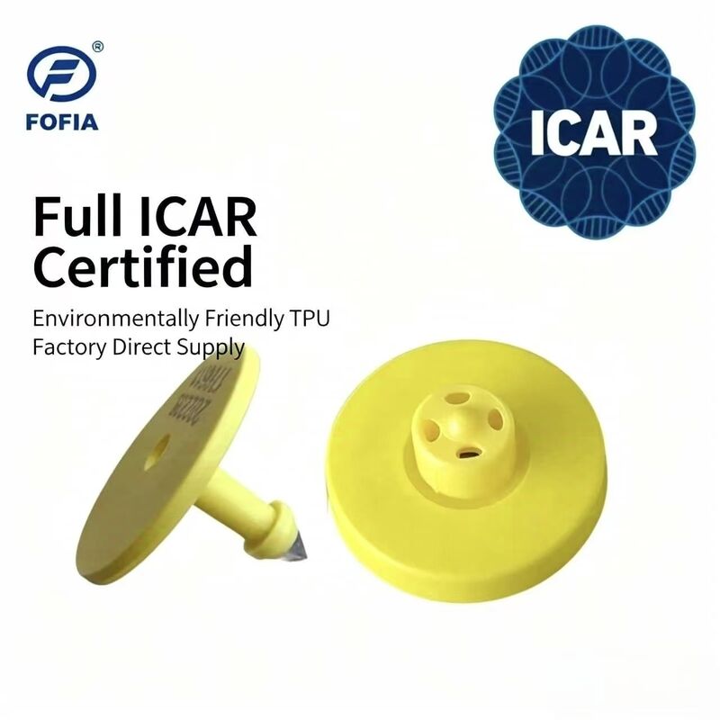 فوفیا جدید ضد آب کامل ICAR گواهینامه ET908 زرد RFID TPU برچسب گوش گاو 1.5 سال گارانتی رمزگذاری لیزر ردیابی حیوانات گاو
