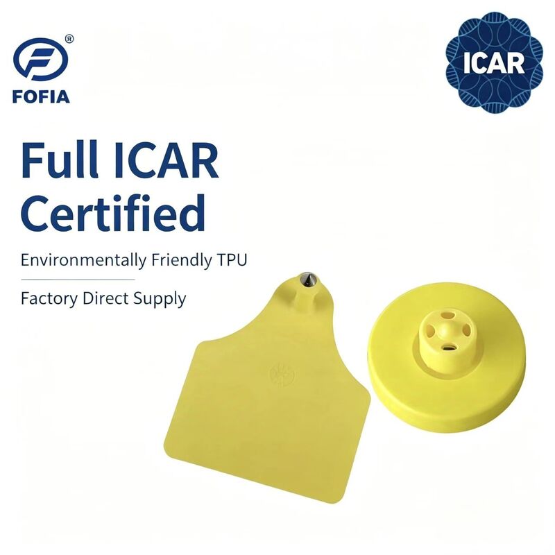 FOFIA جدید کامل ICAR دوامدار ضد آب RFID LF TPU برچسب های گوش زرد ET908+T905 EM4305 تراشه های 5 ساله تضمین گاو 14.5mm