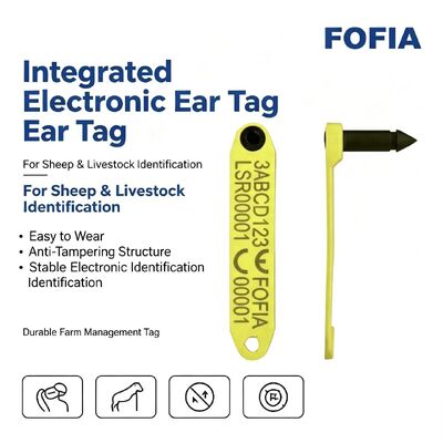 برچسب گوش RFID الکترونیکی ضد ریزش با کد لیزری مقاوم در برابر دمای بالا Fofia ET969 زرد گوسفندی