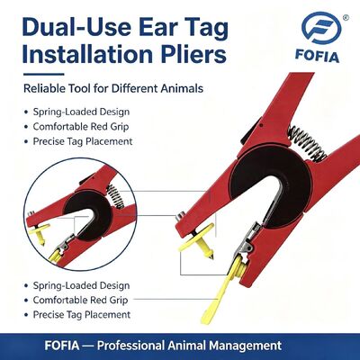 جدید FOFIA قرمز آلومینیوم آلیاژ RFID مزرعه حیوانات گوش برچسب اپلیکاتور با کدگذاری لیزر برای گاو خوک گوسفند و اسب گوش برچسب