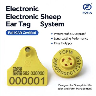 برچسب گوش RFID TPU کاملاً تایید شده توسط ICAR با فرکانس 134.2KHz FDX-B، مواد TPU، رنگ زرد، برای ردیابی گوسفند و گاو، مدل ET957+T967 Fofia با گارانتی 5 ساله